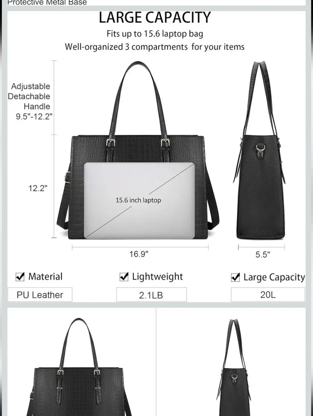 Black Croc-Embossed Tote Bag with Gold Hardware